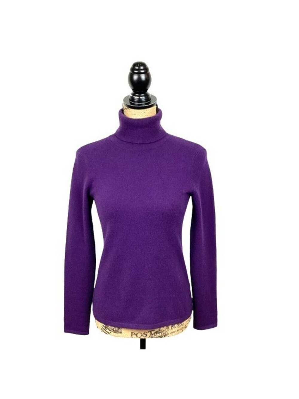 Black Saks Fifth Avenue Womens Purple Cashmere Turtleneck Sweater Size S Made In - Picture 2 of 8